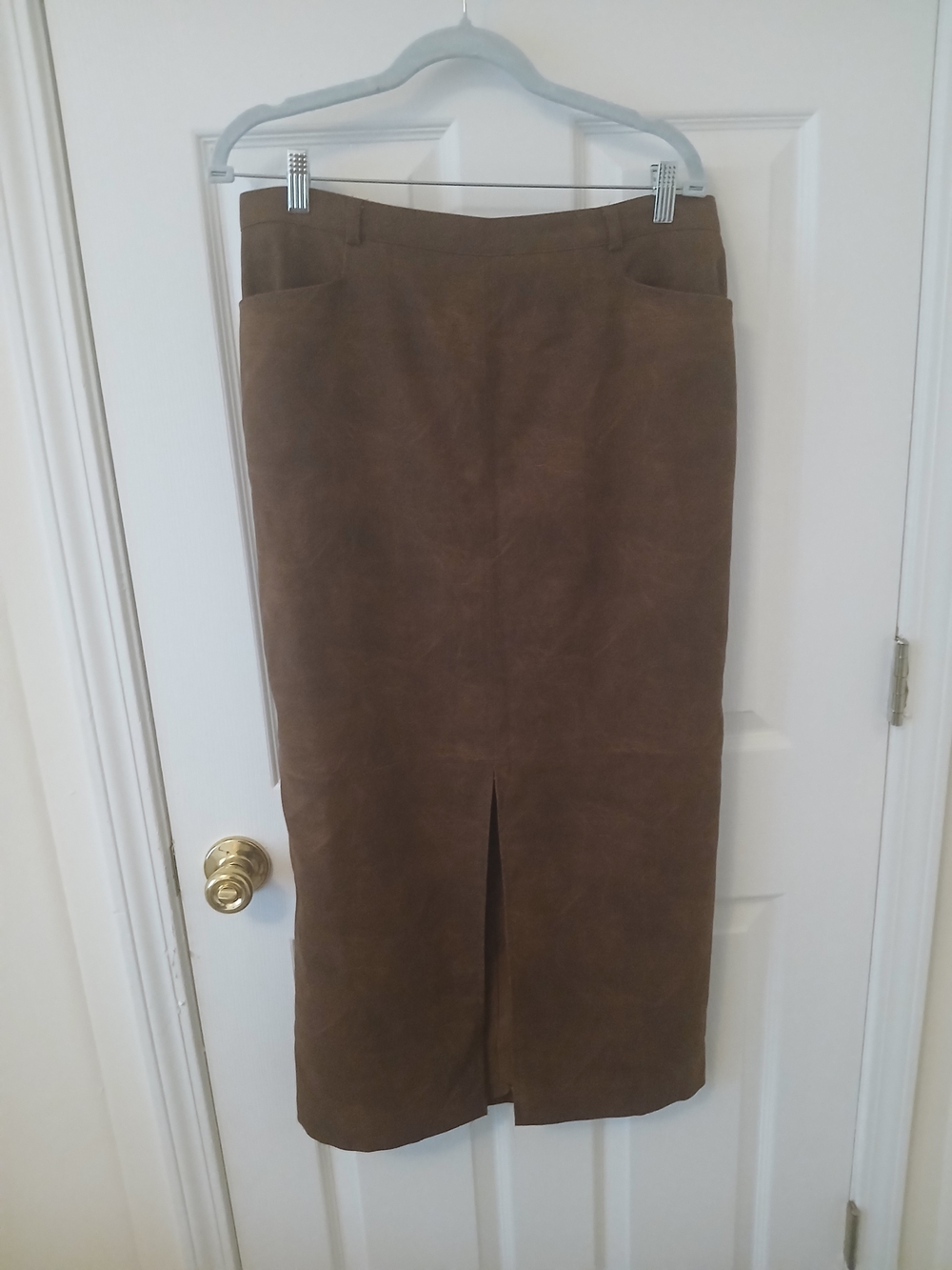 Women’s Brown Suede Pencil Skirt with Front Vent